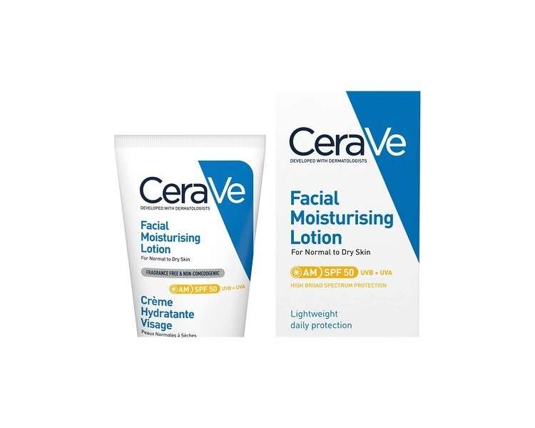 CeraVe AM Facial Moisturizing Lotion SPF50 with Ceramides and Vitamin E for Normal to Dry Skin 52ml
