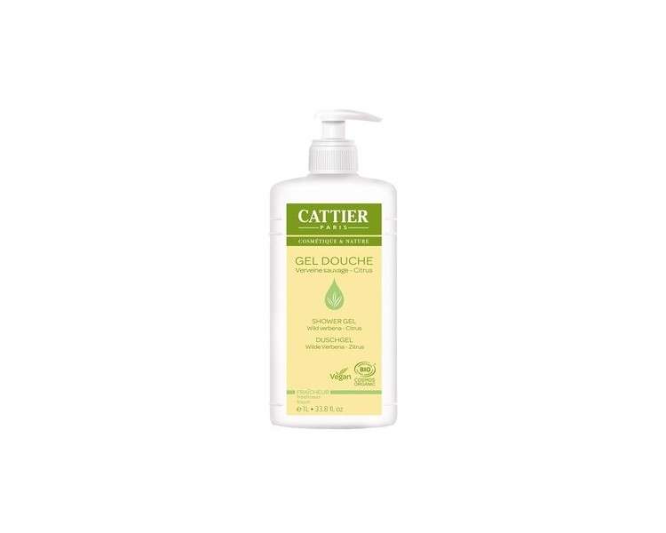 Cattier Wild Verbena & Citrus Shower Gel Family Size with Pump Dispenser Certified Natural Cosmetics