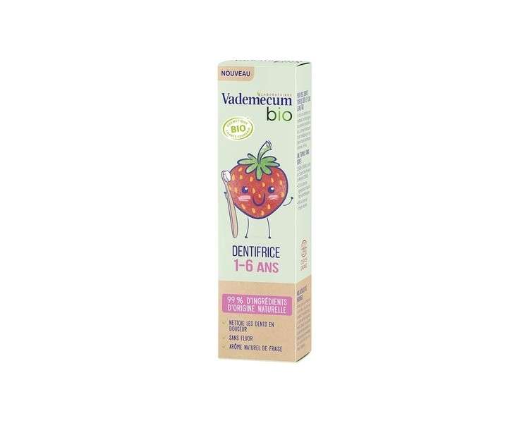 Vademecum Children's Junior Toothpaste 1-6 Years Natural Strawberry Flavor Organic Certified Fluoride-Free 50ml Tube