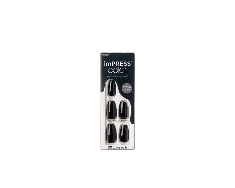 Kiss Impress Color Medium Coffin Press-On Nails, All Black, 30 Count