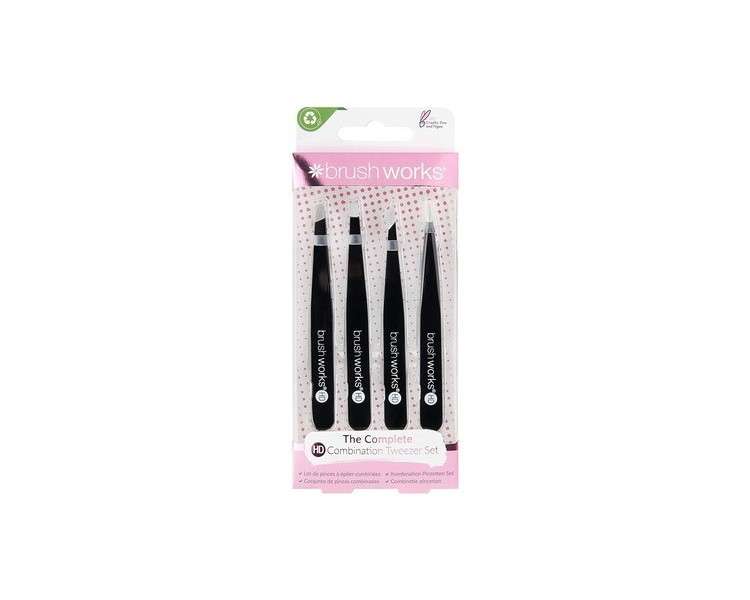 Brushworks HD Combination Tweezer 4-Piece Set Black