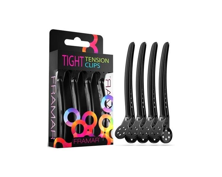 Framar Black Tight Tension Clips Set of 4 Professional Hair Clips for Styling - Extra Tight and Durable