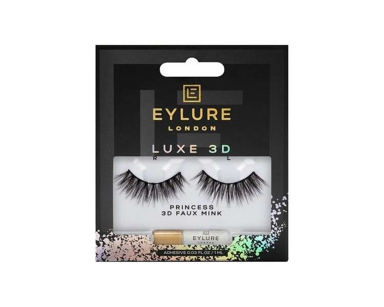 Eylure Luxe 3D Faux Mink Black Lashes Style Princess with Lash Glue - 1 Pair