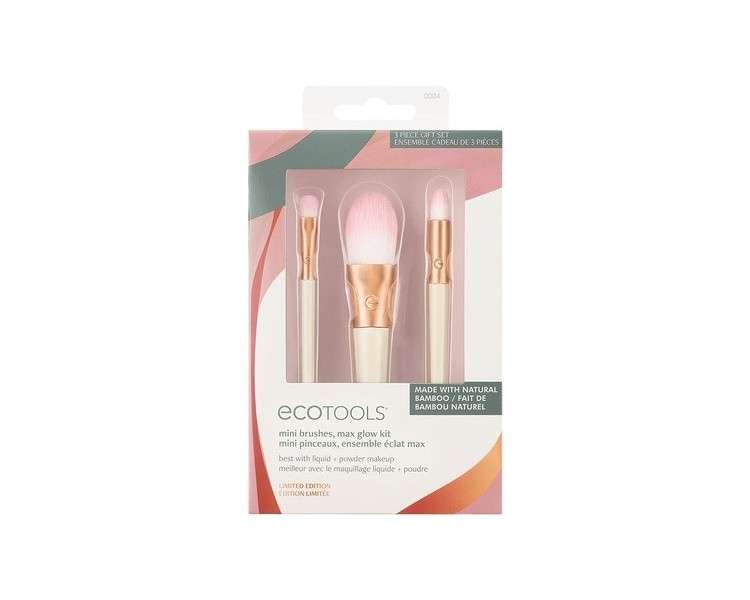 EcoTools Limited Edition Mini Max Glow Makeup Brush Kit for Powder, Liquids, and Creams - 3 Piece Gift Set