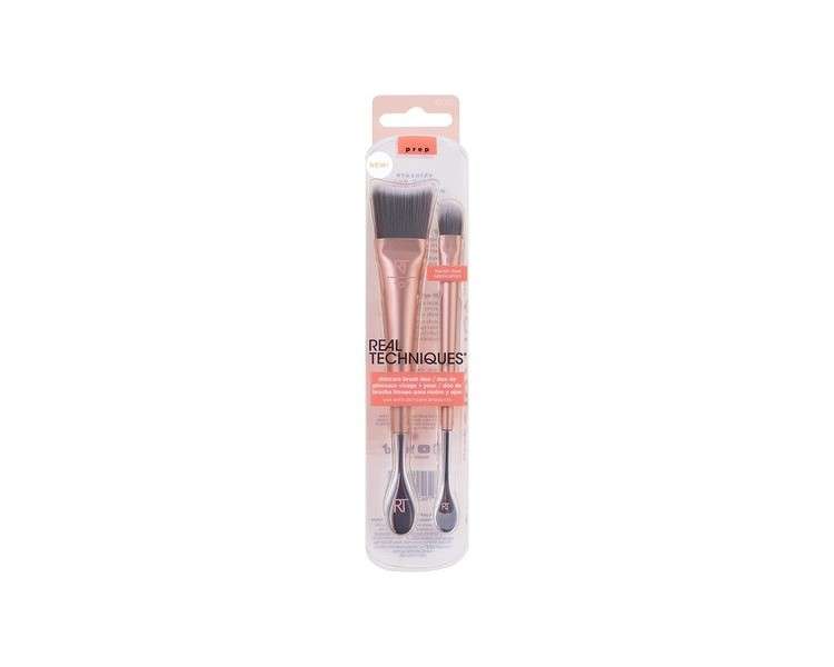 Real Techniques Skincare Brush Duo for Hands Free Application of Serums, Creams, and Toners - 2 Piece Set Pink