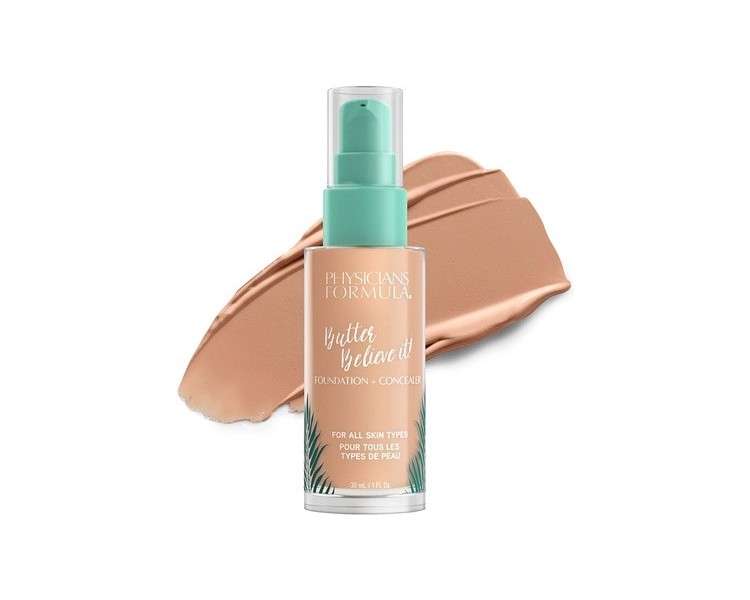 Physicians Formula Murumuru Butter Believe It! Foundation + Concealer with Butter for Radiant Glow Light-to-Medium Light Medium