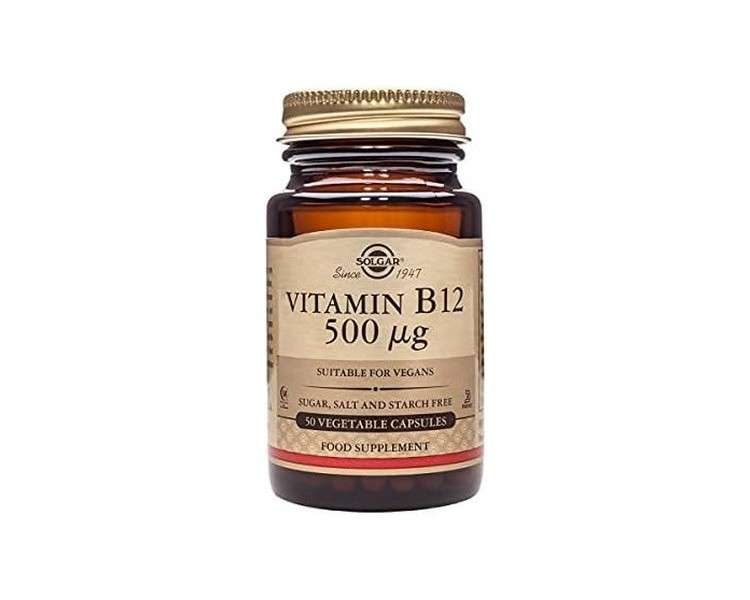 Solgar Vitamin B12 500µg Vegetable Capsules Easy to Take Form - Vegan