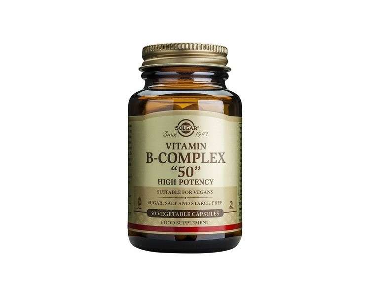 Solgar Vitamin B-Complex 50 Vegetable Capsules High Potency Daily Capsule - Supports Mental Performance and Reduces Fatigue - Vegan