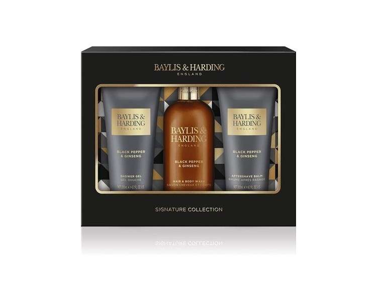 Baylis & Harding Signature Men's Black Pepper & Ginseng Luxury Bathing Trio Gift Set - Vegan Friendly