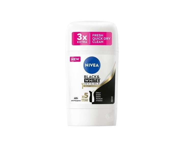 Nivea Black & White Silky Smooth Antiperspirant Stick 50ml