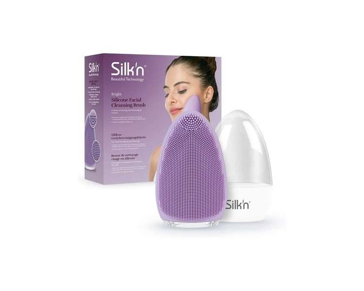 Silk'n Bright Silicone Facial Cleansing Brush - Hygienic Deep Cleansing, Gentle Peeling and Massage - Rechargeable and Waterproof - Purple