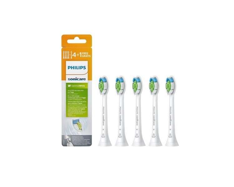 Philips Sonicare W2 Optimal White Standard Toothbrush Head for HX6065/10 Sonic Toothbrush 5 Pack Standard Size Click-on BrushSync Pairing