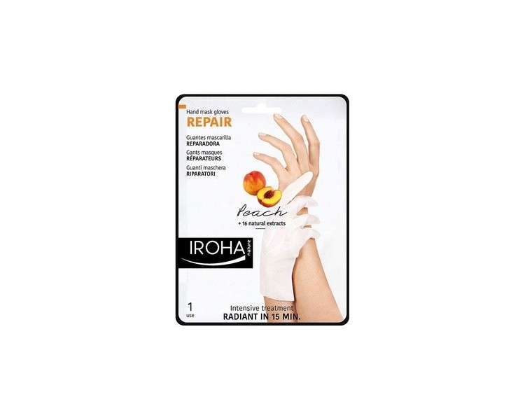 Iroha Nature Intensely Moisturizing Peach Hand and Nail Glove Masks - Repairs Dry and Damaged Hands - Vegan