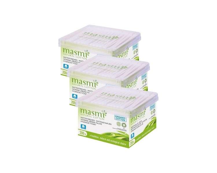 MASMI NATURAL COTTON Organic Cosmetic Swabs 200 Pieces