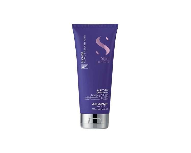 Alfaparf Milano Semi di Lino Blonde Anti-Yellow Conditioner for Blonde Platinum and Silver Hair - Paraffin Free Purple Conditioner - Corrects Brassiness