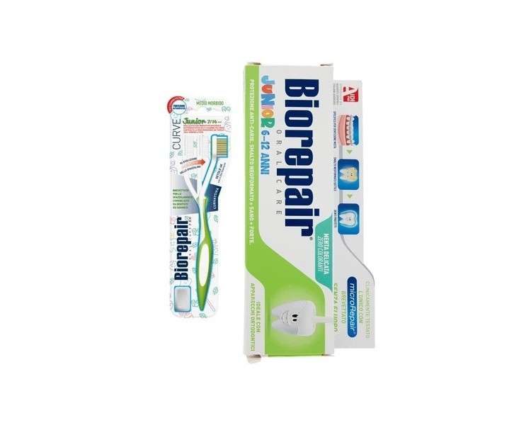 Biorepair Oral Care Junior Set Toothbrush and Toothpaste 2.53fl.oz 75ml - Medium Soft Curve Random Color