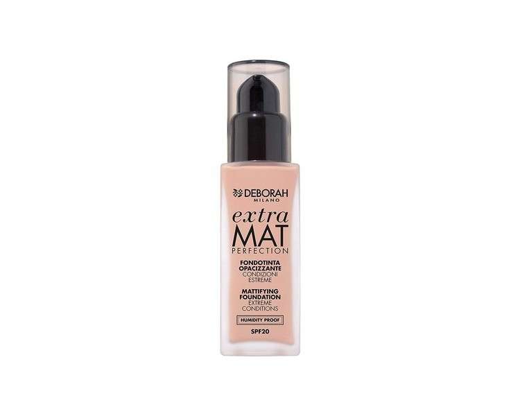 Deborah Extra Mat Perfection Foundation N.2.1 Vanilla Finish Opaque Texture No Transfer and Humidity Proof SPF20 30ml