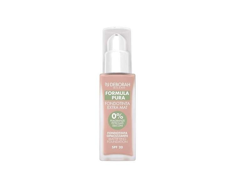 Deborah Extra Mat Pure Formula Foundation N.01 Fair SPF20 with Anti-Sebum and Anti-Shine Actives for an Extra Matte Finish - Shockproof