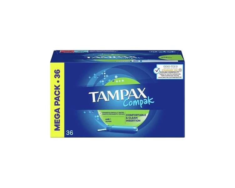 Tampax Compak Super Tampons with Applicator 36 Pieces - Pack of 36