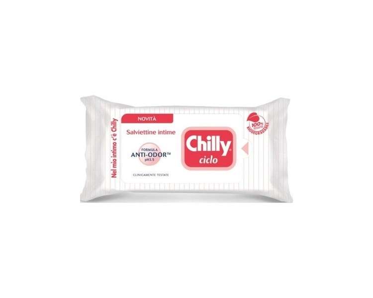 Chilly Bike Wipes Intimate Hygiene Wipes 100% Biodegradable Fabric pH 3.5 Clinically Tested - Pack of 12