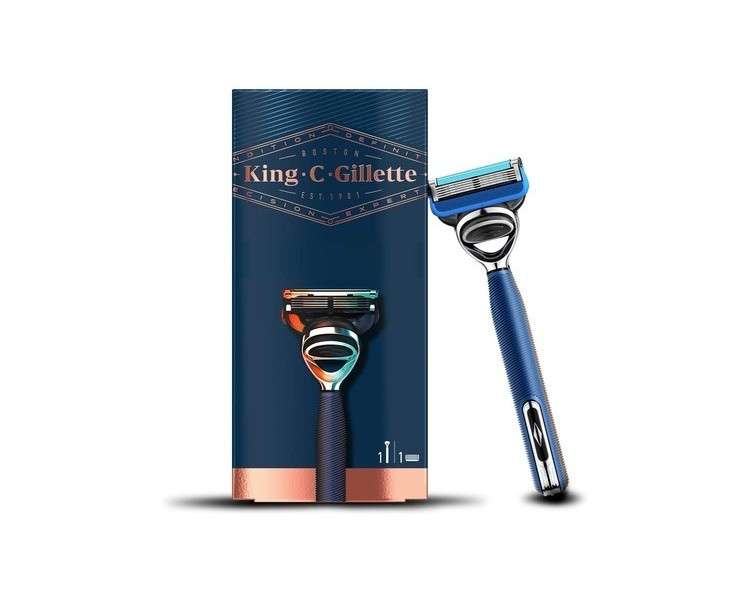 Gillette King C. Men's Razor with Trimmer for Precision, Beard Razor + Razor Blade, Navy Blue