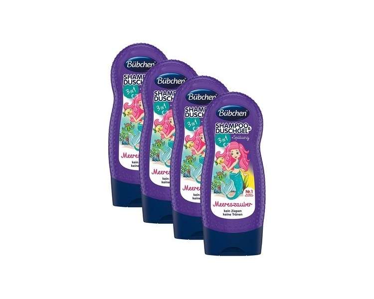 Bübchen Kids 3in1 Shampoo and Shower Gel with Conditioner Meereszauber pH-Neutral Care for Children's Skin 4 x 230ml