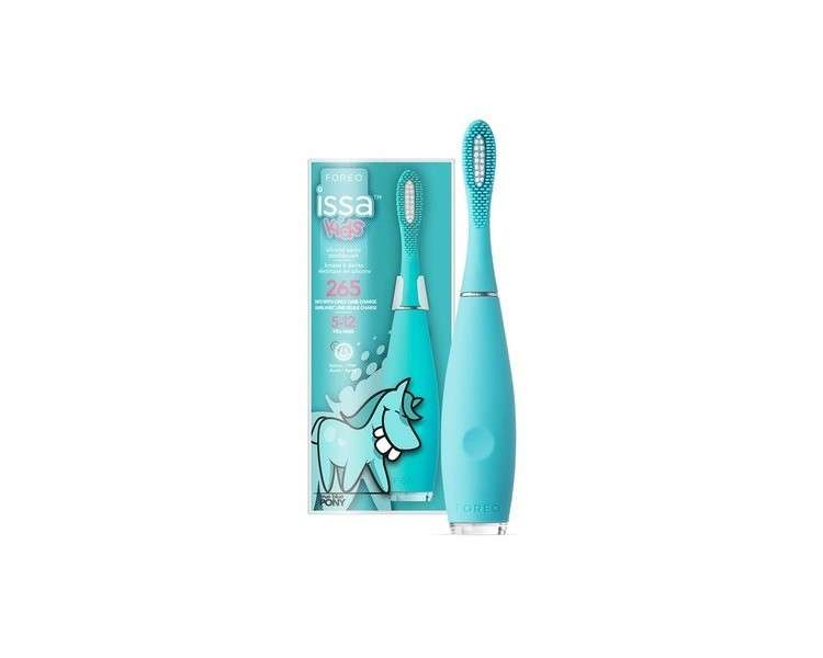 FOREO ISSA Kids Ultra-Hygienic Silicone Sonic Electric Toothbrush for Kids 5-12 with Tongue Scraper and Mini Hybrid Brush Head - True Blue Pony