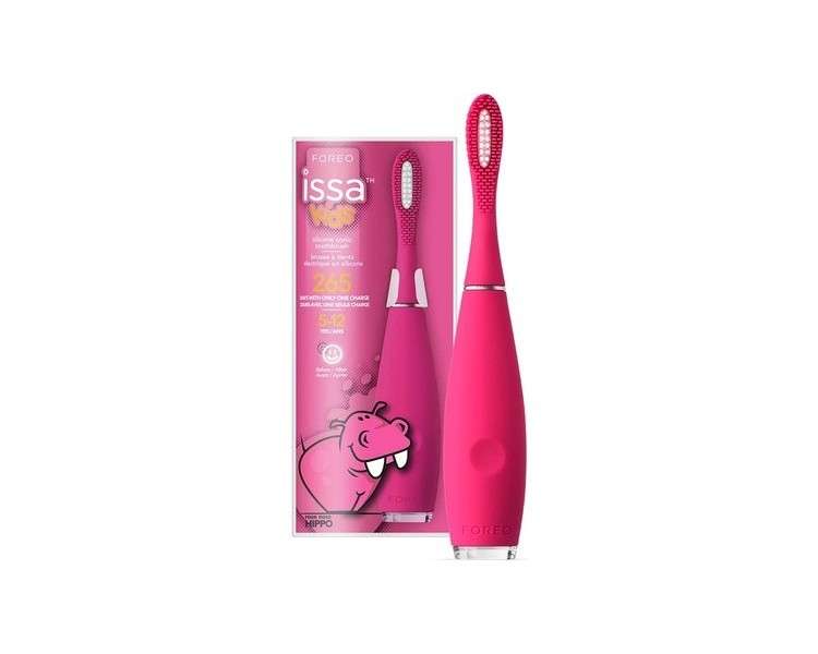 FOREO ISSA Kids 5-12 Electric Sonic Toothbrush with Medical-Grade Silicone and PBT Polymer Bristles - Rose Nose Hippo