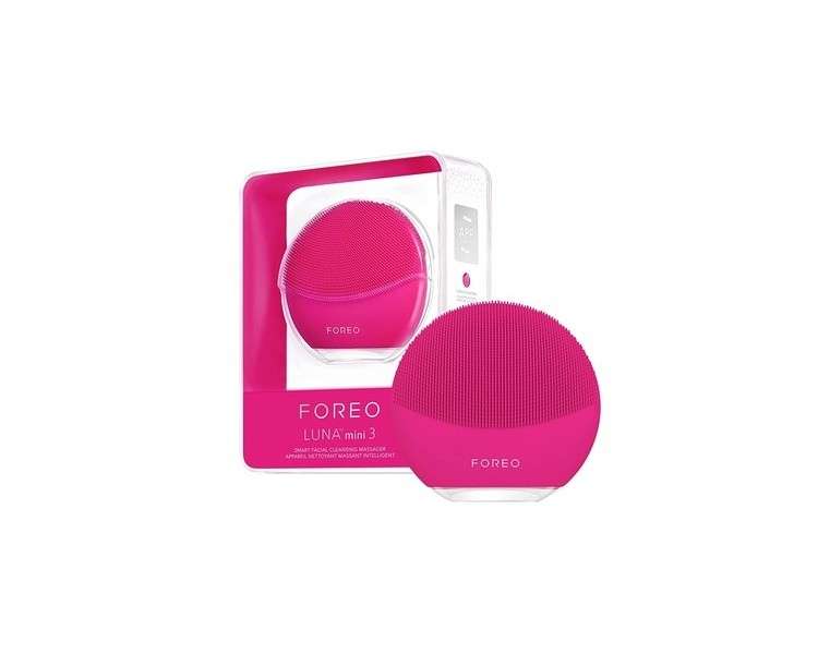 FOREO LUNA Mini 3 Fuchsia Silicone Facial Cleansing Brush for All Skin Types with T-Sonic Massage and 12 Intensities - 400 Uses per USB Charge - App Connected - 2 Year Warranty