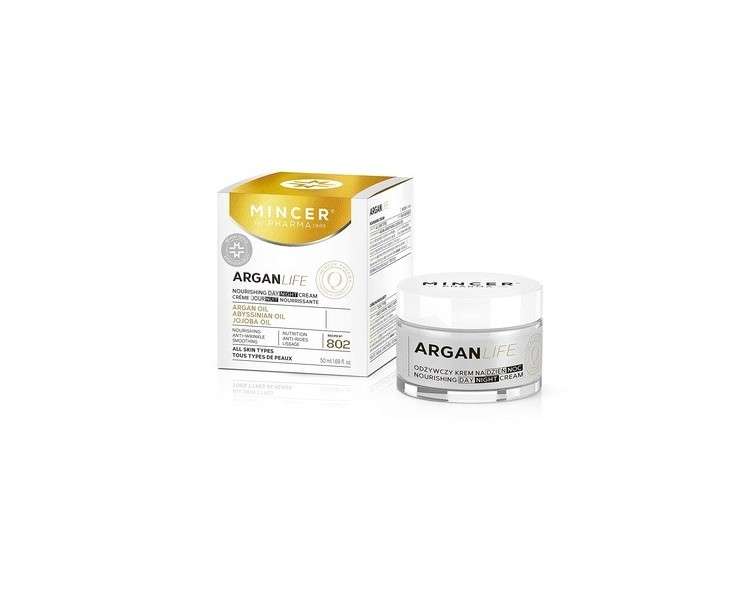 Mincer Pharma Argan Life 50+ Nourishing Anti-Wrinkle Smoothing Cream for Day and Night for All Skin Types with Argan Oil, Abyssinian Oil and Jojoba Oil 50ml
