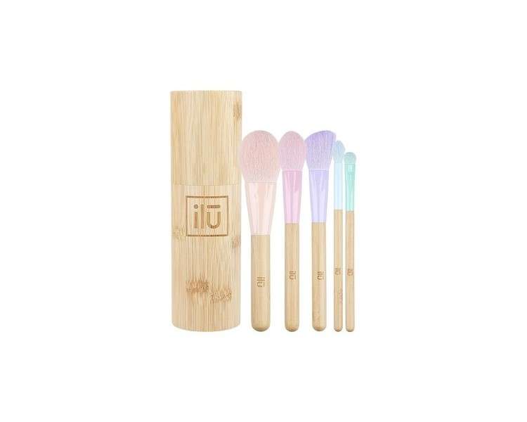 T4B ilu BambooM! Set of 5 Makeup Brushes with Bamboo Tube for Contouring, Blush, Powder, Eyeshadow, and Shading - Environmentally Friendly, Great Gift Idea