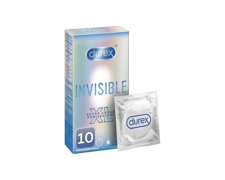 Durex Invisible Condoms Extra Thin for Intense Sensation During Intimate Moments Extra Large 10 - Pack of 10