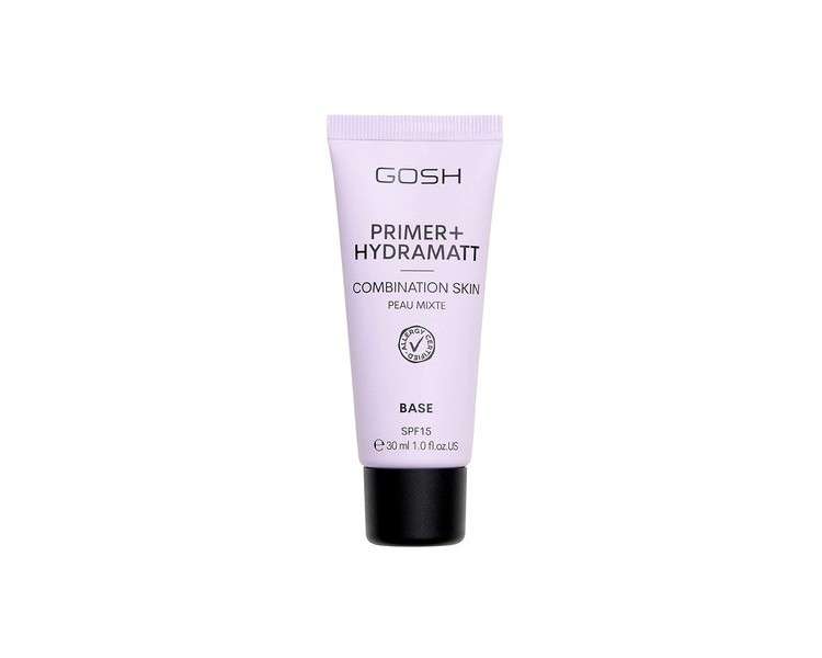 GOSH Primer + Hydramatt Colorless Vegan Mattifying and Moisturizing Makeup Primer for Combination and Oily Skin Allergy Certified and Fragrance Free SPF 15