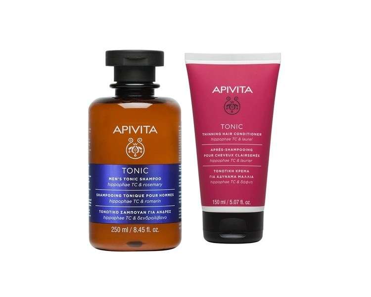 APIVITA Tonic Thinning Hair Conditioner and Men's Tonic Shampoo Natural Hair Growth and Strengthening - Pack of 2