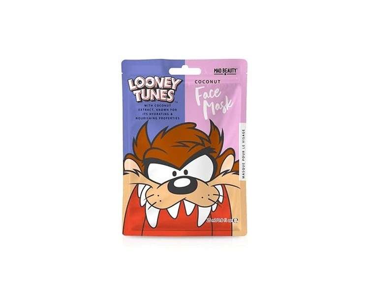 MAD Beauty Disney Looney Tunes Tasmanian Devil Taz Moisturizing and Relaxing Sheet Mask for Nourished Skin and a Beautiful Complexion