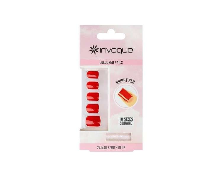 Invogue Square Shape 24 Nails Radiant Red 25g