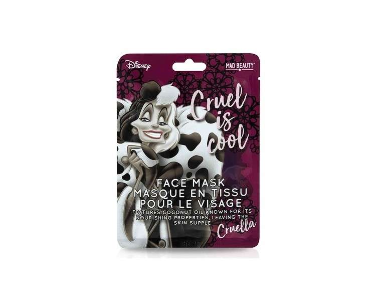 Mad Beauty Disney Cruella Face Mask from 101 Dalmatians Moisturizing and Refreshing Sheet Mask for Beautiful Skin