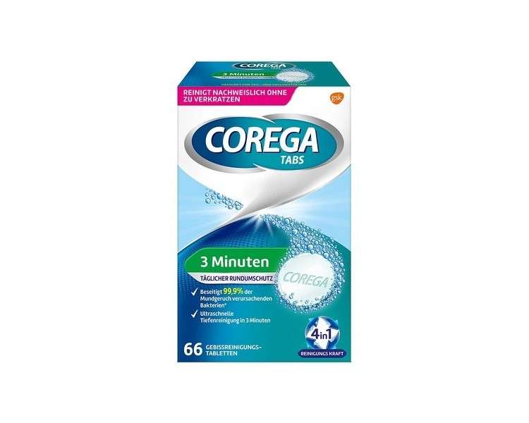 Corega 3 Minute Denture Cleansing Tablets 66 Tablets