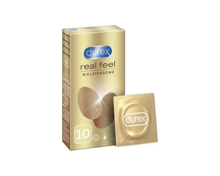 Durex Real Feel Condoms - Latex-Free for a Natural Skin on Skin Feeling - 10 Count Pack