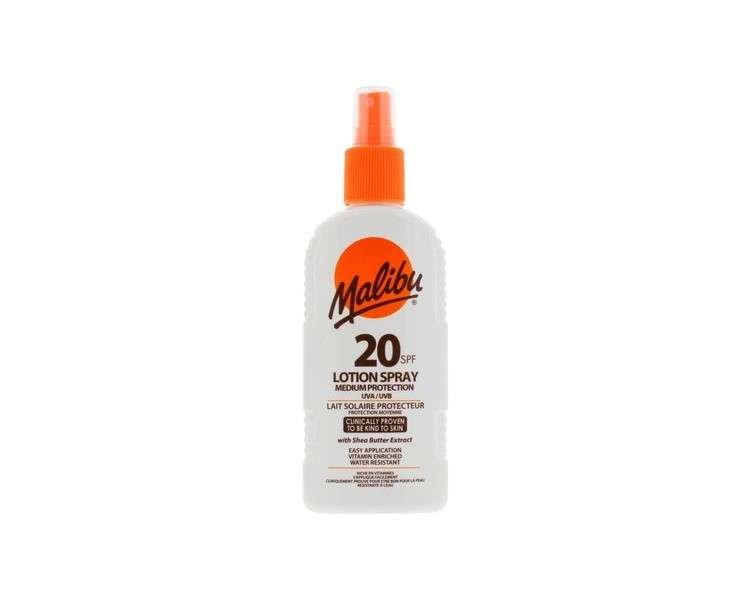 Malibu Sun SPF 20 Lotion Spray Medium Protection Sun Cream with Shea Butter Extract 200ml
