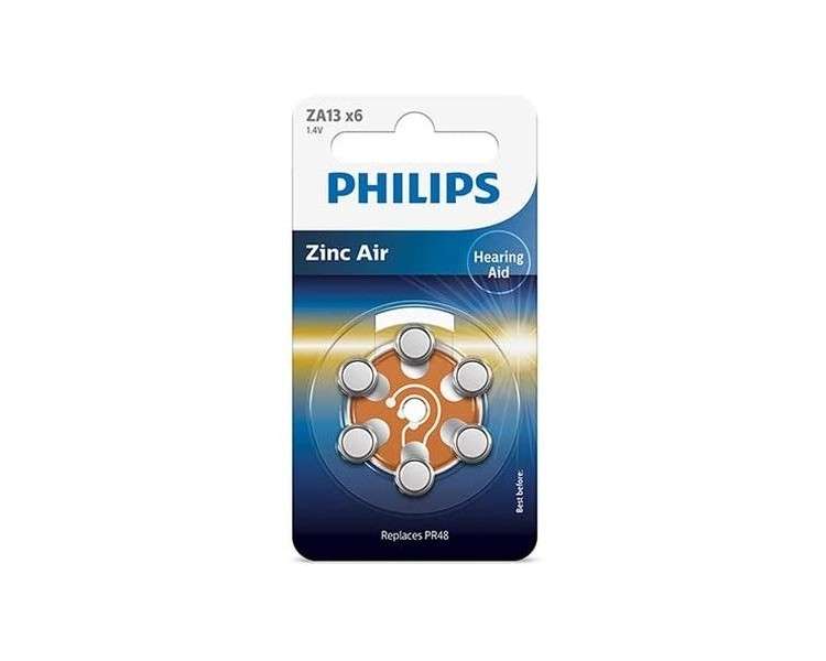 Philips Blister Pack 6 Zinc Batteries Ideal for Hearing Aids PR48 1.4V 280mAh