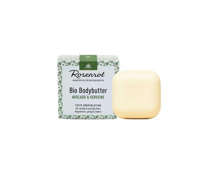 Rosenrot Naturkosmetik Bio Bodybutter Avocado & Verveine 70g - For Dry and Sensitive Skin - Regenerates, Nourishes and Soothes