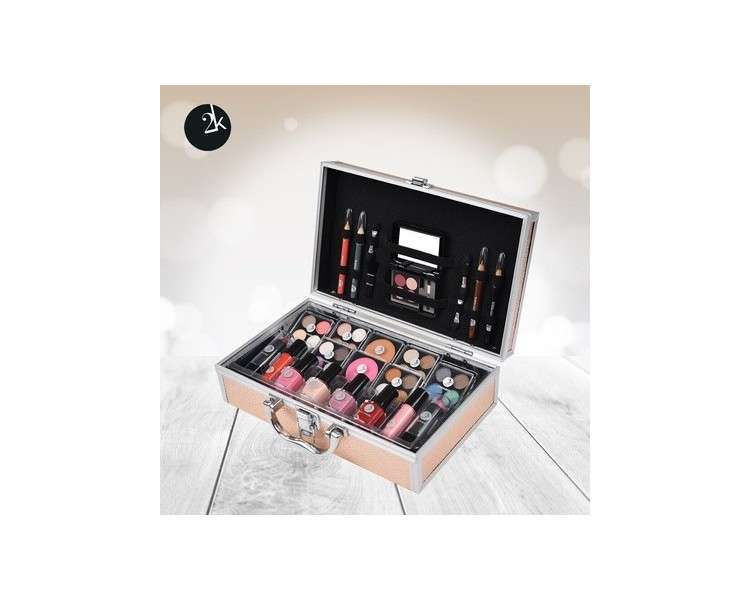 2K Prague Beauty Case 43-Piece Makeup and Cosmetic Set - Rosé Gold Shimmer