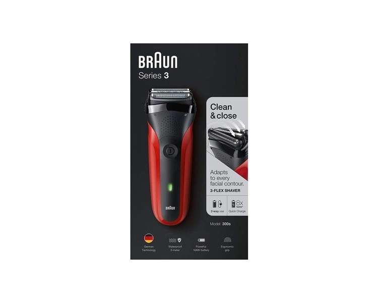 Braun 300S Electric Shaver - Black Red