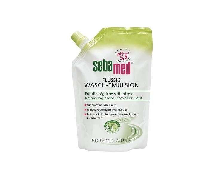 Sebamed Olive Liquid Wash Emulsion Refill Bag 400ml - Extra Mild Soap-Free Cleansing Formula for Sensitive Skin