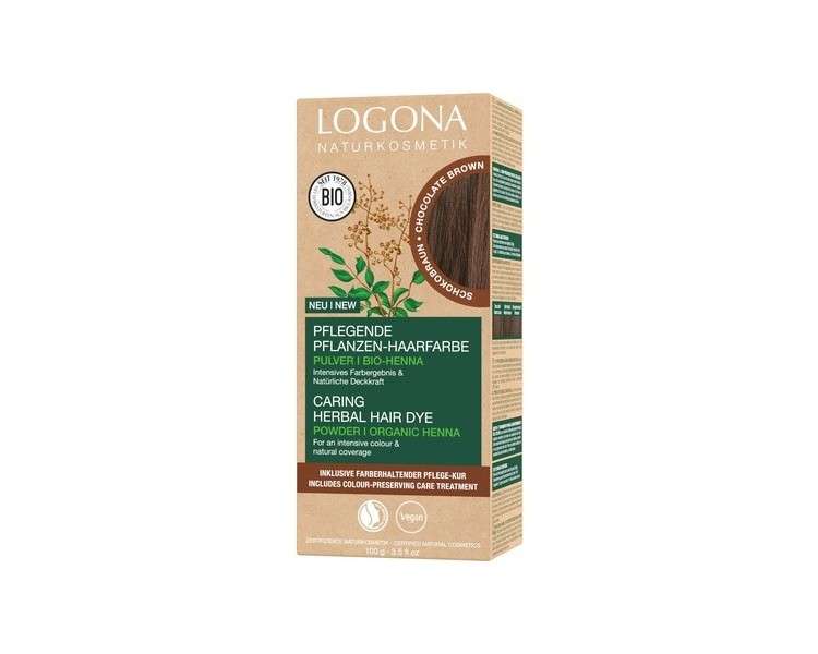 LOGONA Naturkosmetik Nourishing Plant-Based Hair Color with Organic Henna for Intense Color and Shine 100g Brown