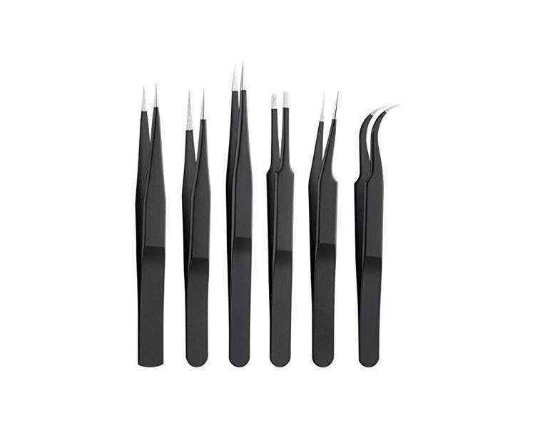 Goobay 41256 Tweezer Set with Stainless Steel Flat, Pointed, and Cross Tweezers plus Antistatic 6 Pieces