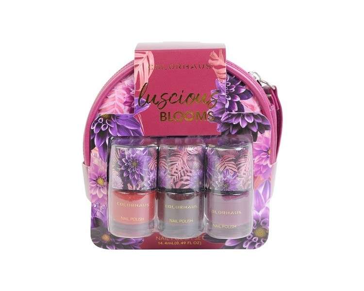 Colorhaus Luscious Blooms Nail Polish Set - Dark Purple, Pink and Velvety Red with Nocturnal Hues - Nail Kit and Gift Set for Girls, Teenagers and Women - 3 Polishes