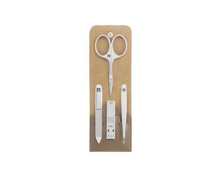 ZWILLING TWINOX 4-Piece Manicure Set Premium Nail Care Set in Cowhide with Zipper Taupe