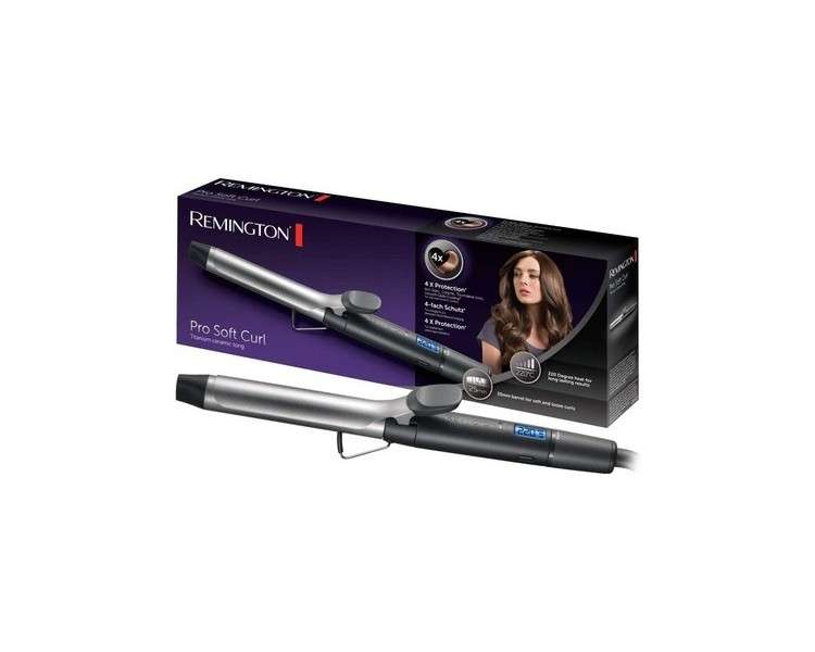 Remington Pro Soft Curl Digital Curling Iron 25mm with 4x Protection and Antistatic Ceramic Tourmaline Coating - LCD Display 130-220°C with Clamp for Soft Medium Natural Curls